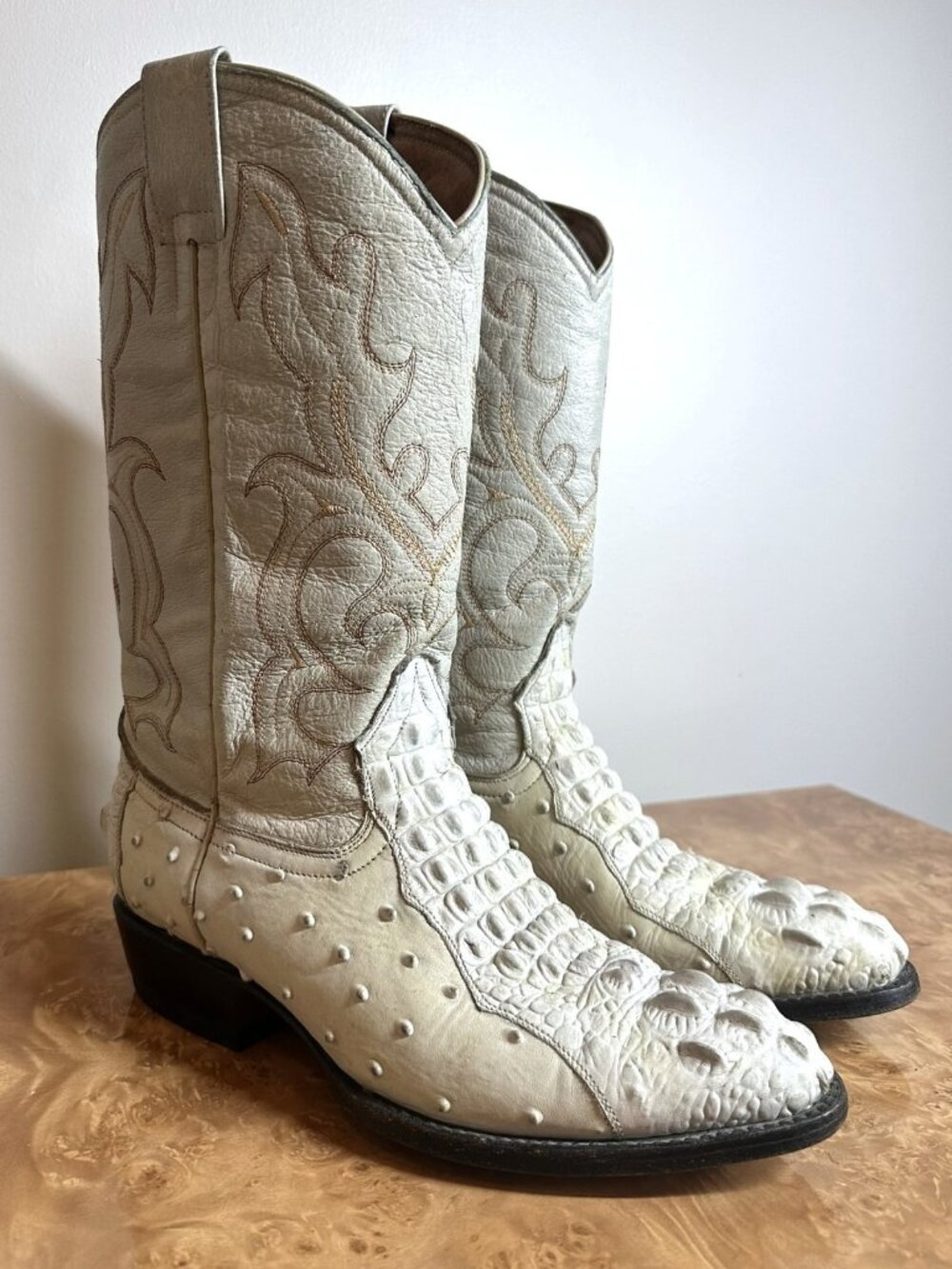Jar Boots White Crocodile Print Cowboy Boots Western Leather Mexico Men's 8